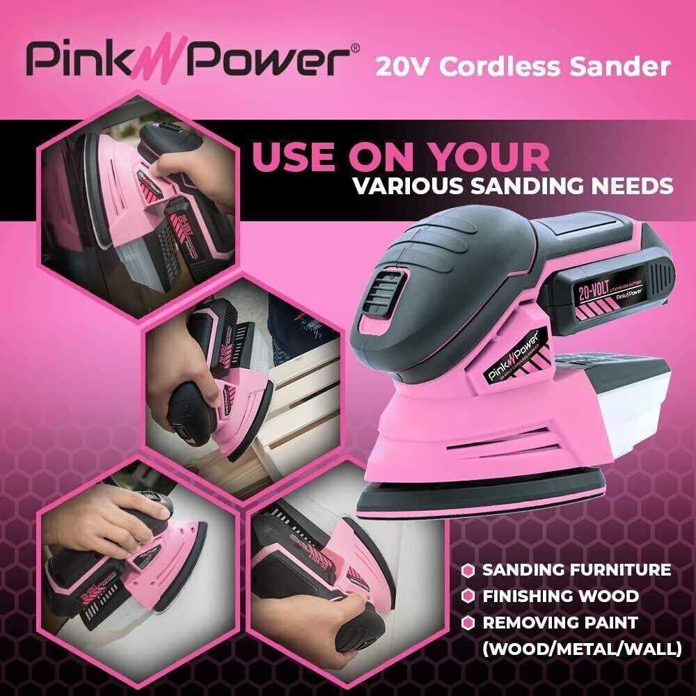 Pink Power Detail Sander for Woodworking 20V Cordless Electric Hand Sander - Cheap Fitting