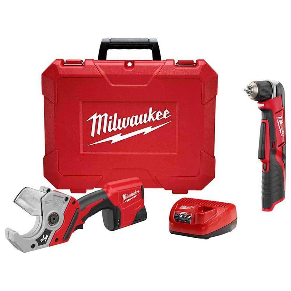 Milwaukee M12 12-Volt Lithium-Ion Cordless PVC Shear Kit with One 1.5 Ah Battery, Charger and Case w/M12 3/8 in. Right Angle Drill - Cheap Fitting