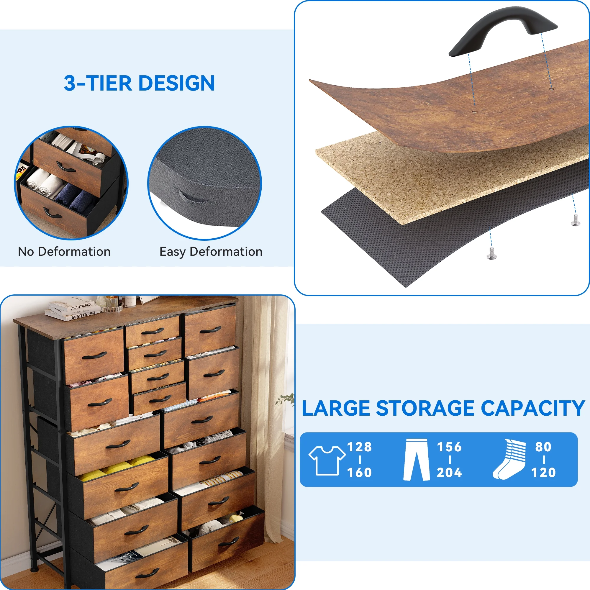 Dextrus 16 Drawer Dresser, Tall Fabric Dresser for Bedroom, Large Chest of Drawers, with Sturdy Metal Frame and Wooden Top - Cheap Fitting