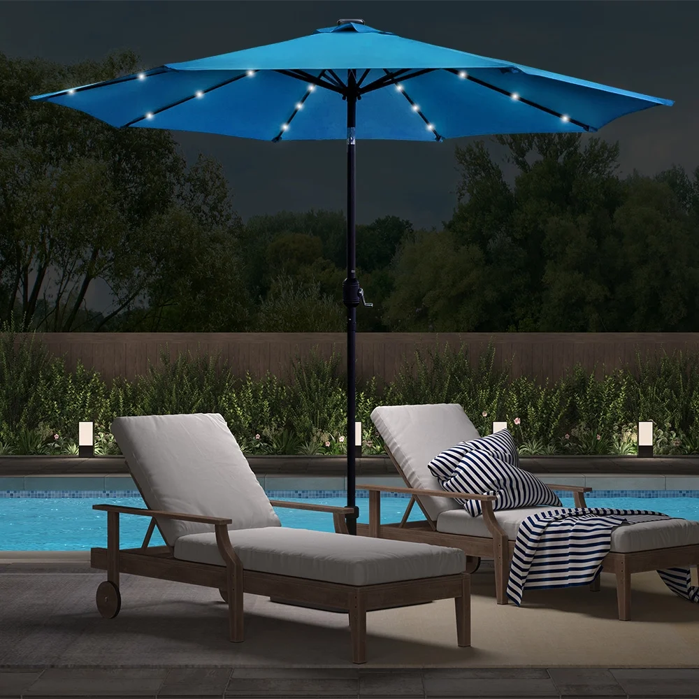 Abble Outdoor 9ft Solar LED Lighted Patio Umbrella with Crank and Tilt - Blue - Cheap Fitting