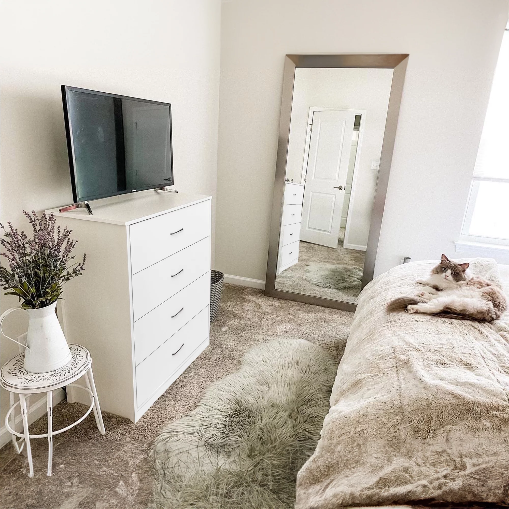 Vebreda 4 Drawer Wood Dressers for Bedroom, Modern Storage Cabinet Dresser, Light Gray - Cheap Fitting