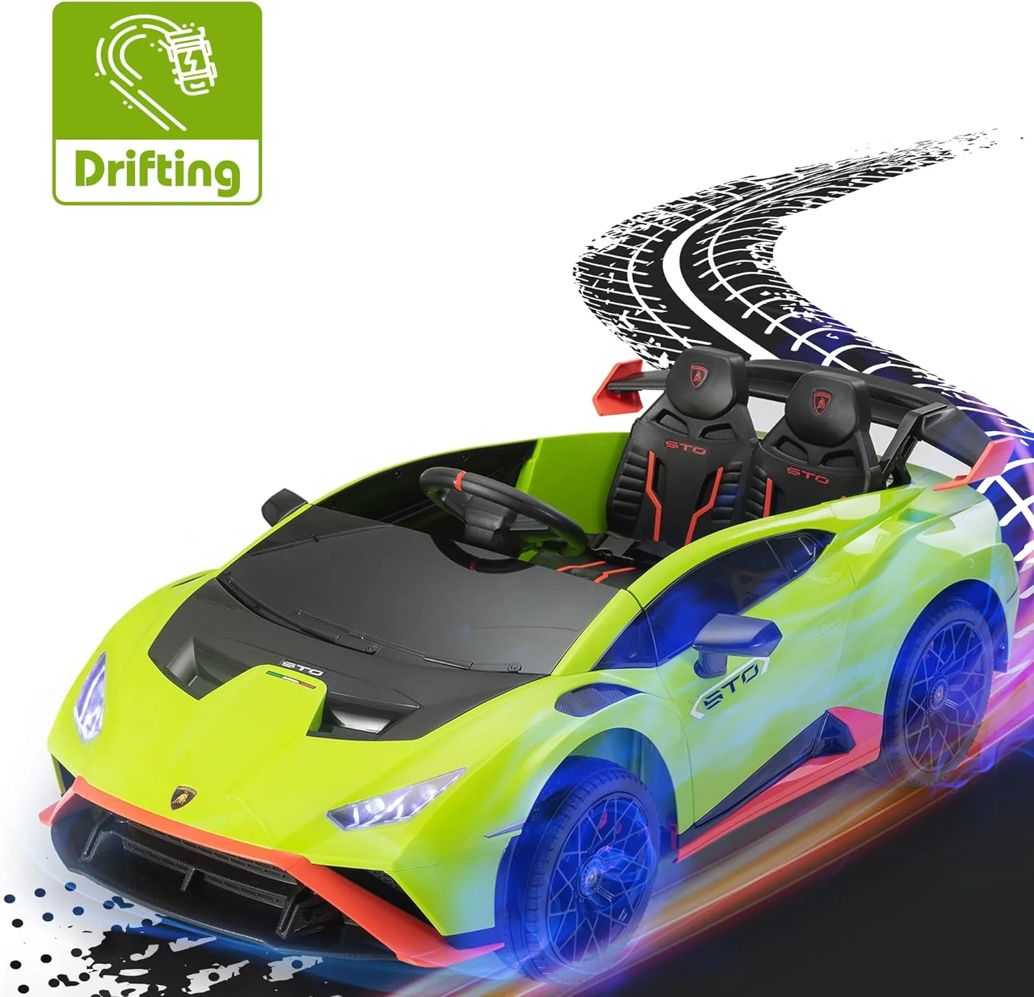TOBBI 24V Lamborghini STO Licensed Kids Ride on Drift Car Gray Electric Car W/Remote Control LED Lights, up to 10 mph - Cheap Fitting