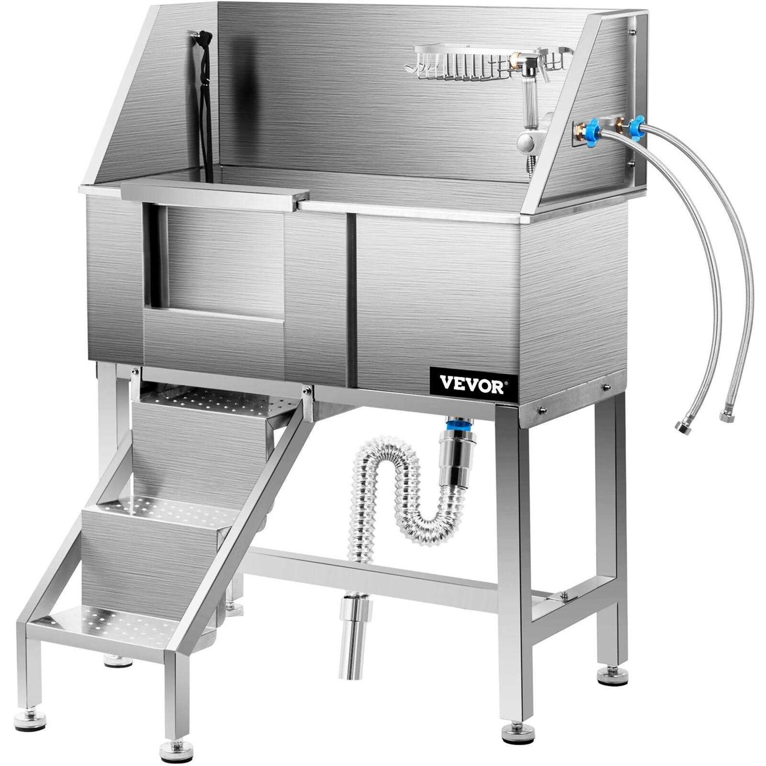 VEVOR 34 Pet Grooming Tub Stainless Steel Dog Wash Station Pet Washing Station and Dog Bath Tub Water-Resistant Grooming Tub for Dogs - Cheap Fitting