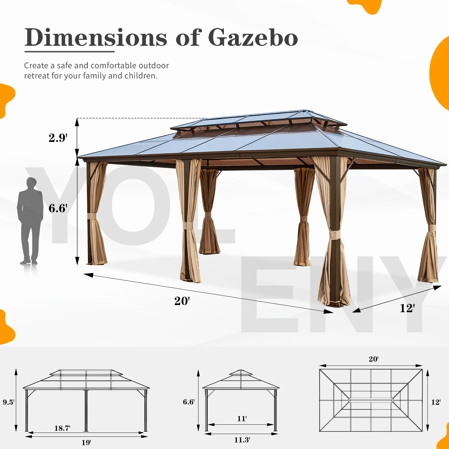 Yoleny 12'x16' Outdoor Polycarbonate Double Roof Hardtop 12 ft Gazebo Canopy, Brown - Cheap Fitting