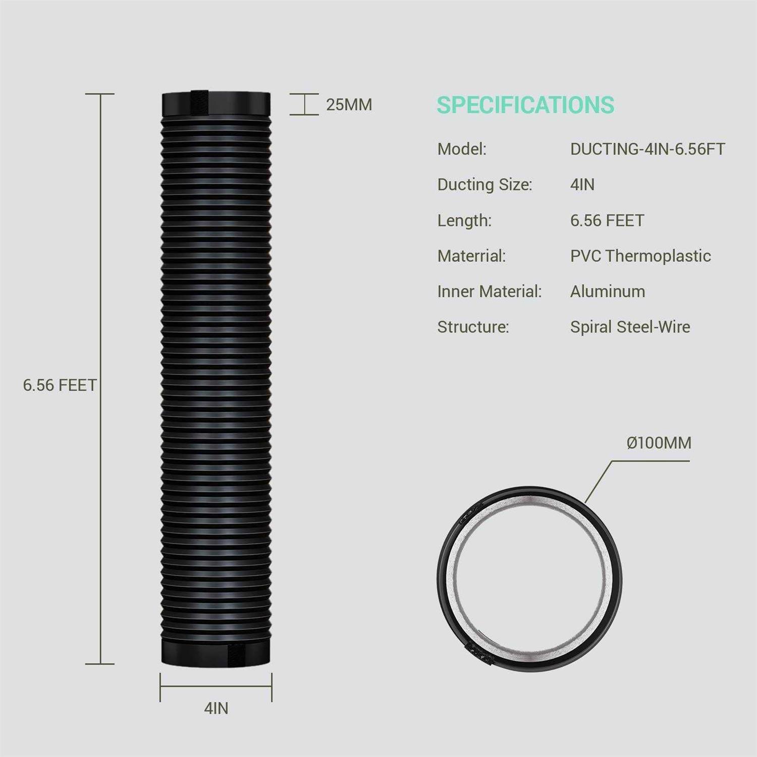 Drasum Dryer Vent Hose 4 Inch Easy-to-Install Duct with 2 Clamps – 4 Layer PVC and Aluminum Flexible Duct - Cheap Fitting