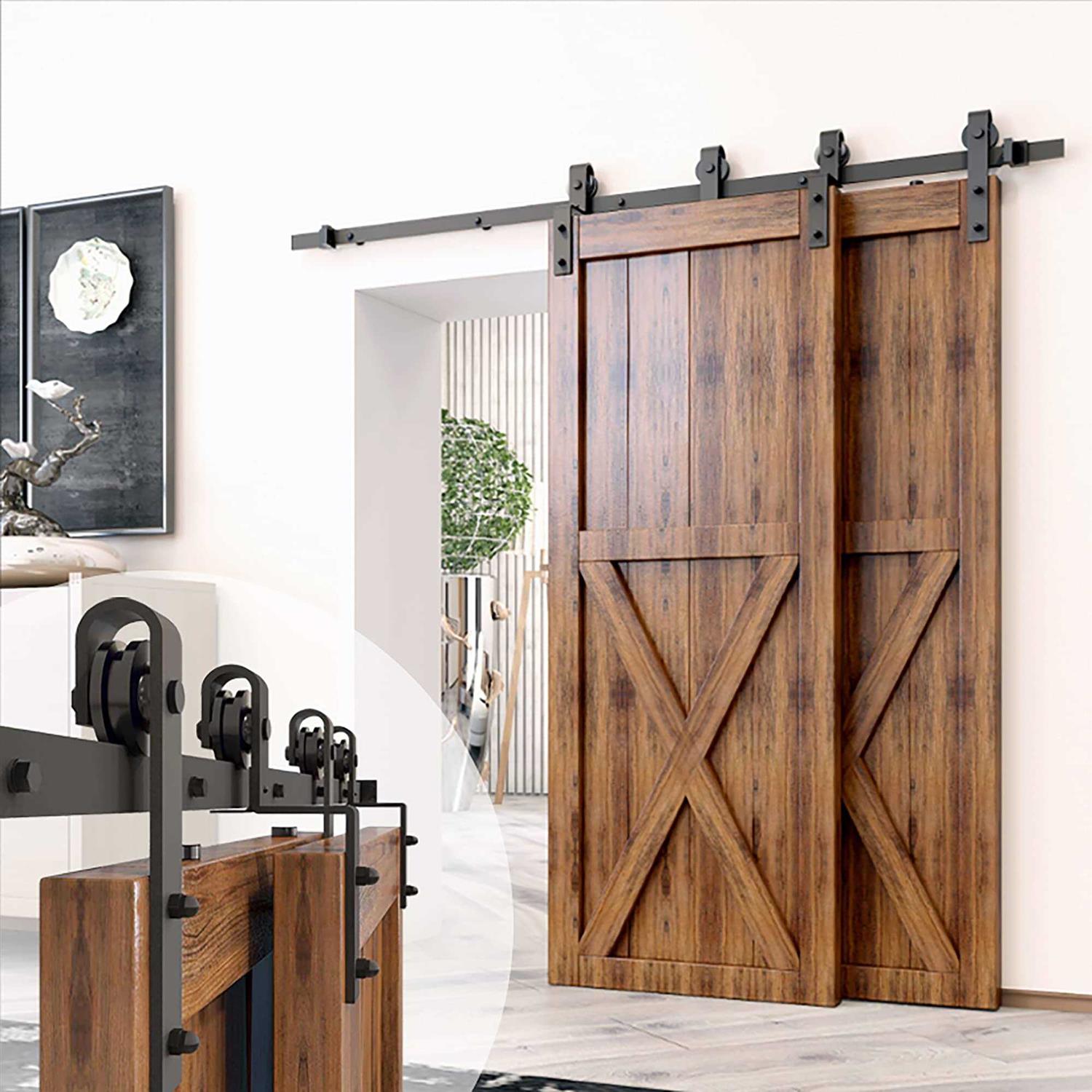 Homacer Black Rustic Single Track Bypass Sliding Barn Door Hardware Kit - Cheap Fitting