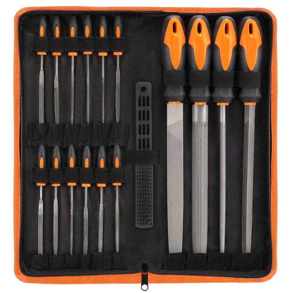 Vudamai 17Pcs File Tool Set with Carry Case,Premium Grade T12 Drop Forged Alloy Steel, Precision Flat/Triangle/Half-round/round Large File and 12pcs - Cheap Fitting