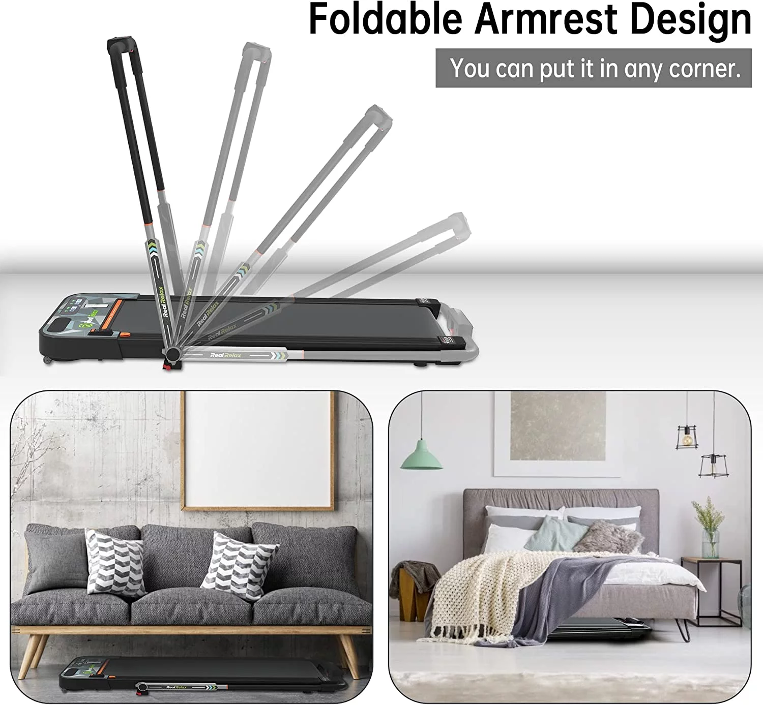 Real Relax 2 in 1 Folding Treadmill, 2.25HP Under Desk Electric Treadmill Walking Jogging Machine for Home Office - Cheap Fitting