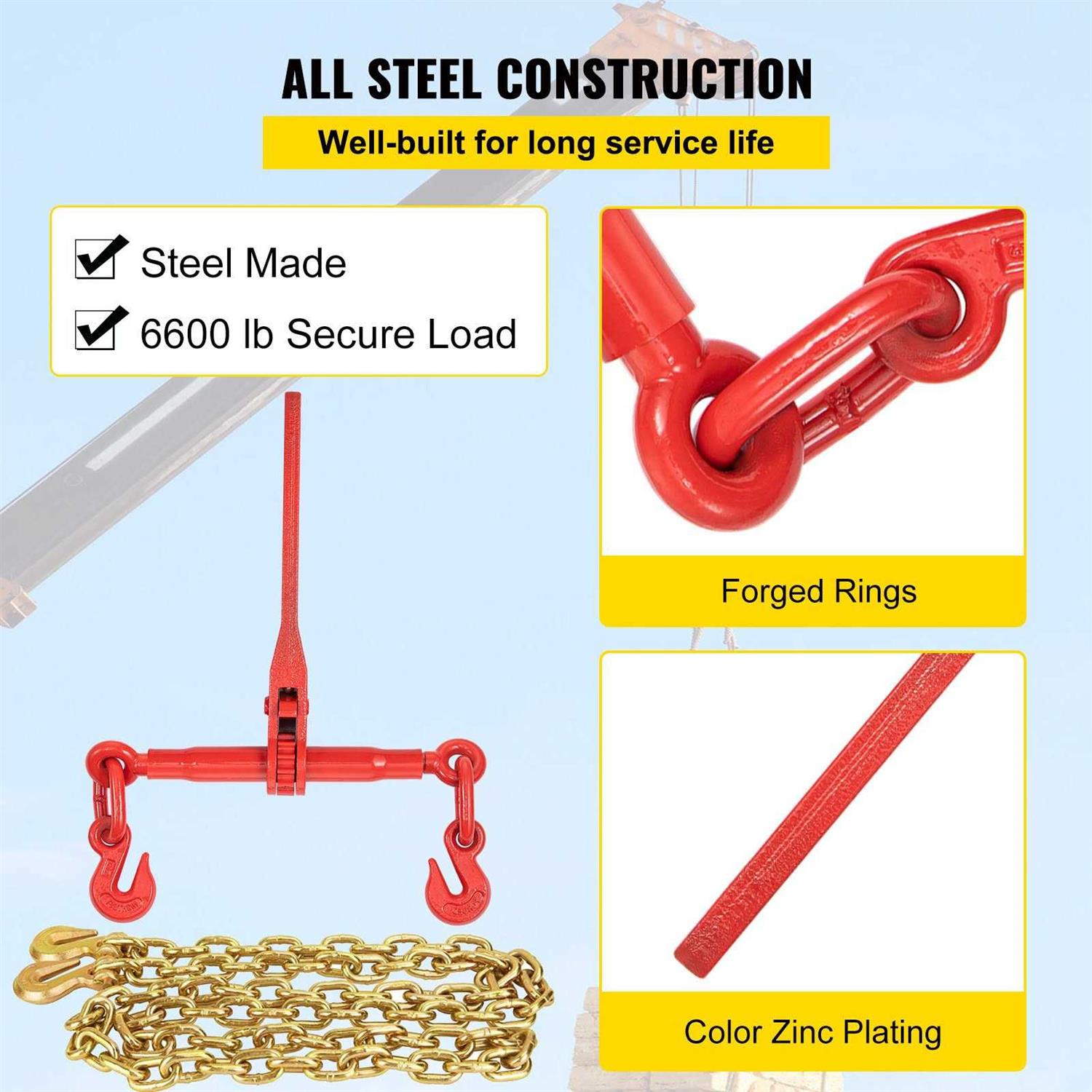 VEVOR Chain Load Binder, 5/16 Tie Down Kit w/ 6600LBS Working Load Capacity and Two Grab Hooks JLSJSJYCLTJTBZX6EV0 - Cheap Fitting