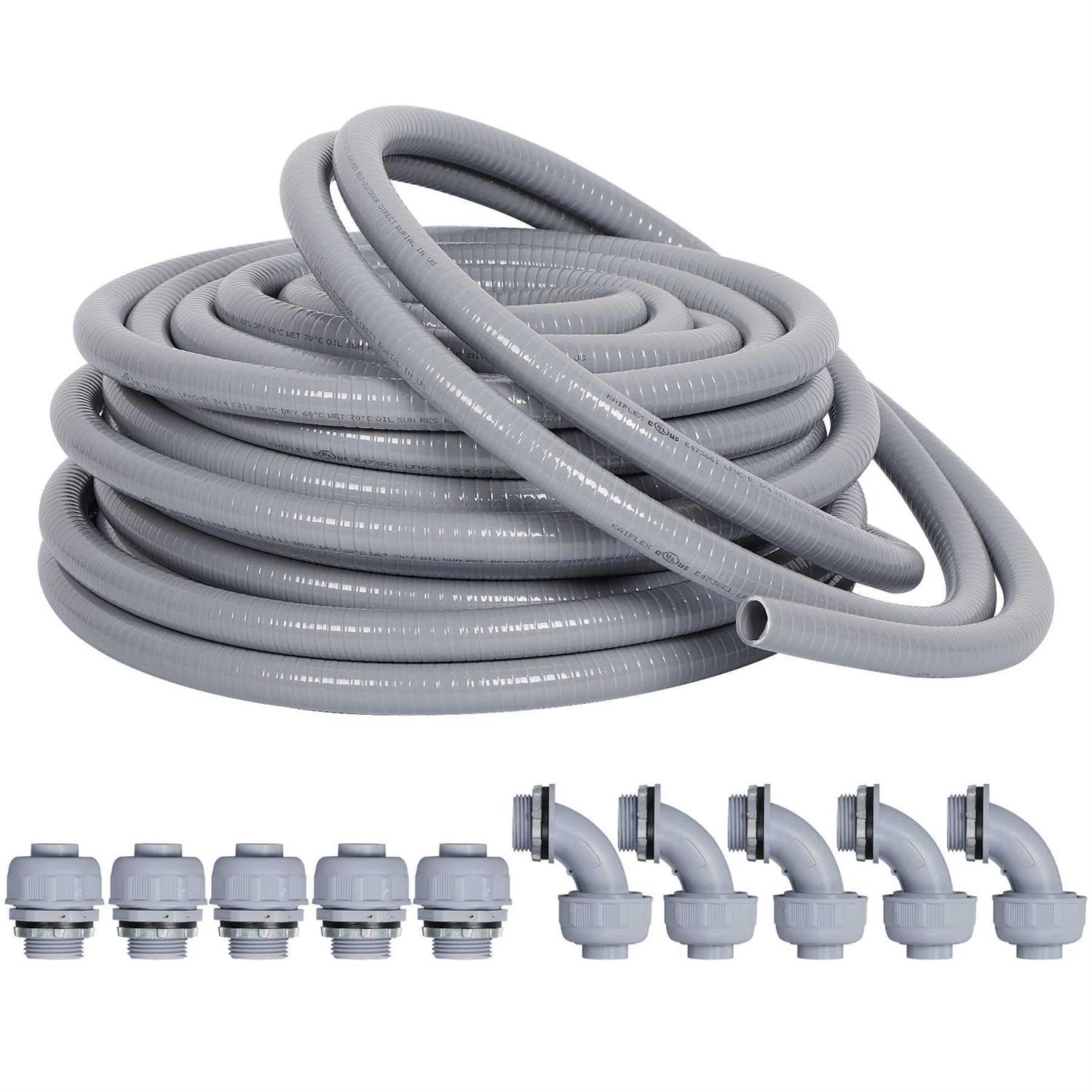 Neorexon Liquid-Tight Conduit and Connector Kit 1/2inch 25ft - Cheap Fitting