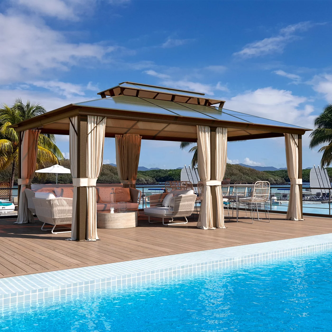 Yoleny 12'x16' Outdoor Polycarbonate Double Roof Hardtop 12 ft Gazebo Canopy, Brown - Cheap Fitting