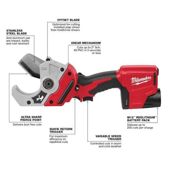 Milwaukee M12 12V Lithium-Ion Cordless Copper Tubing Cutter Kit with M12 PVC Shear Kit - Cheap Fitting