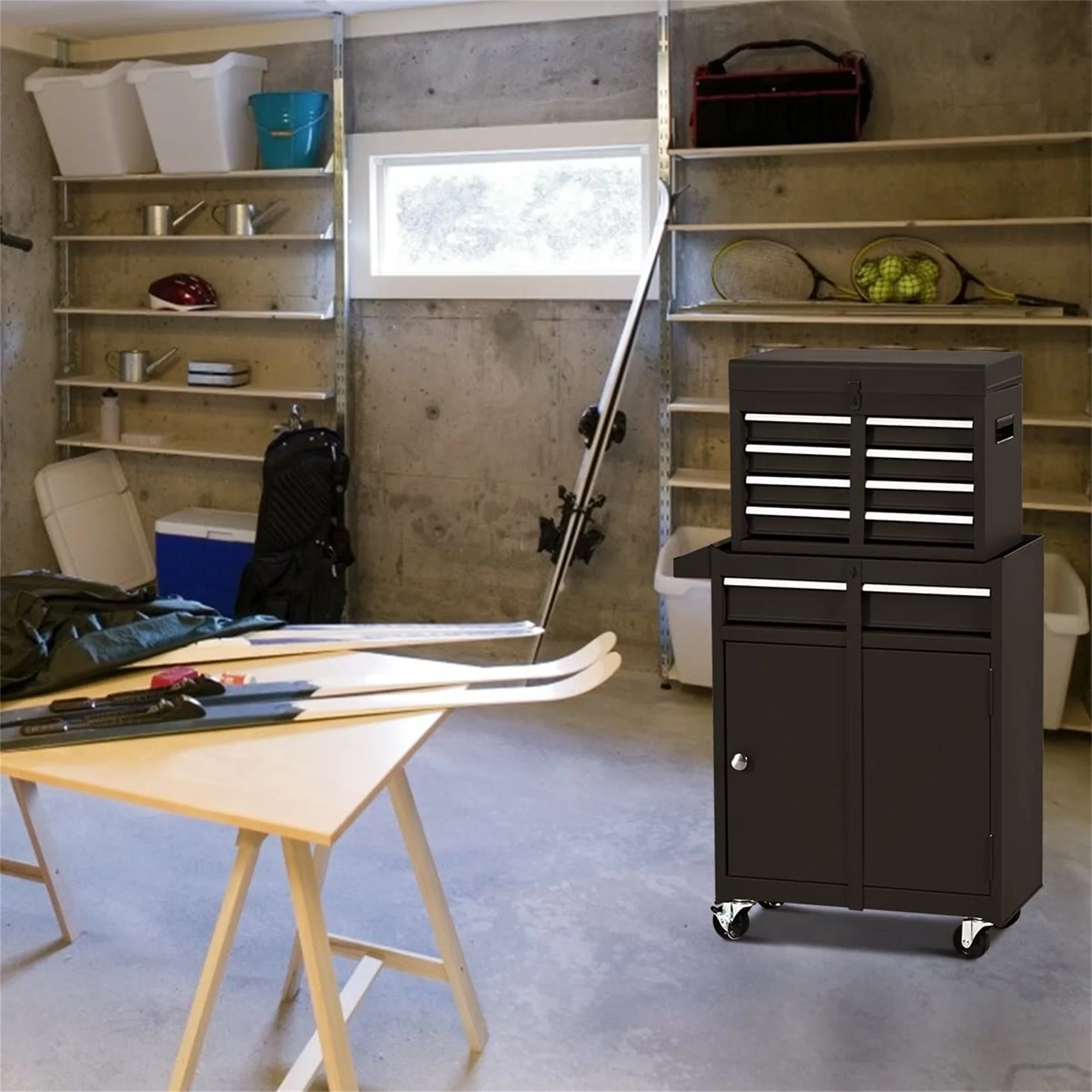 Aukfa Tool Chest, 2 in 1 Steel Rolling Tool Box & Cabinet On Wheels for Garage, 8-Drawer, Blue - Cheap Fitting