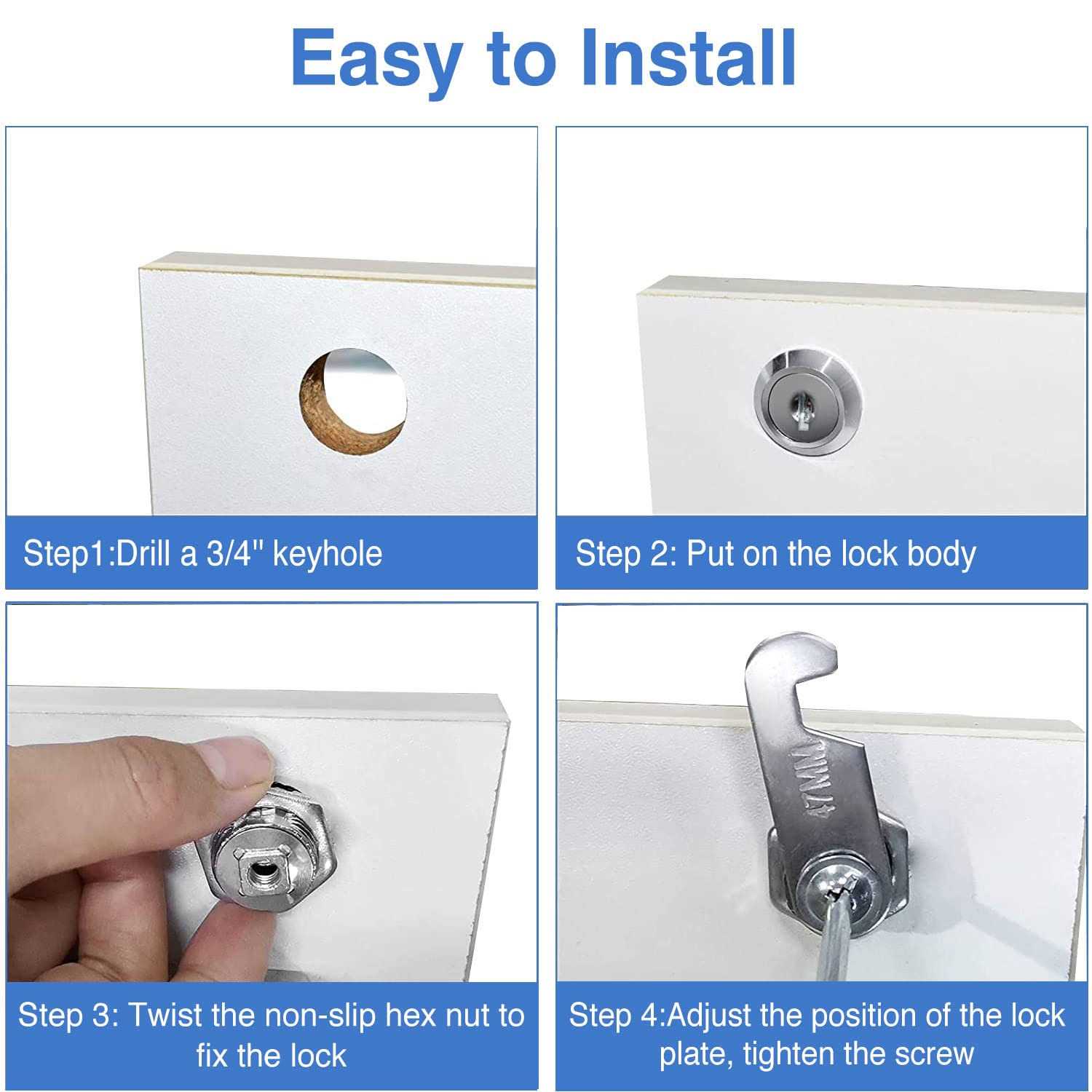 Sissinda Cam Locks Cabinet Locks Keyed Alike 5/8” Cylinder Length Fits on 0.4” Max Panel Thickness - Cheap Fitting