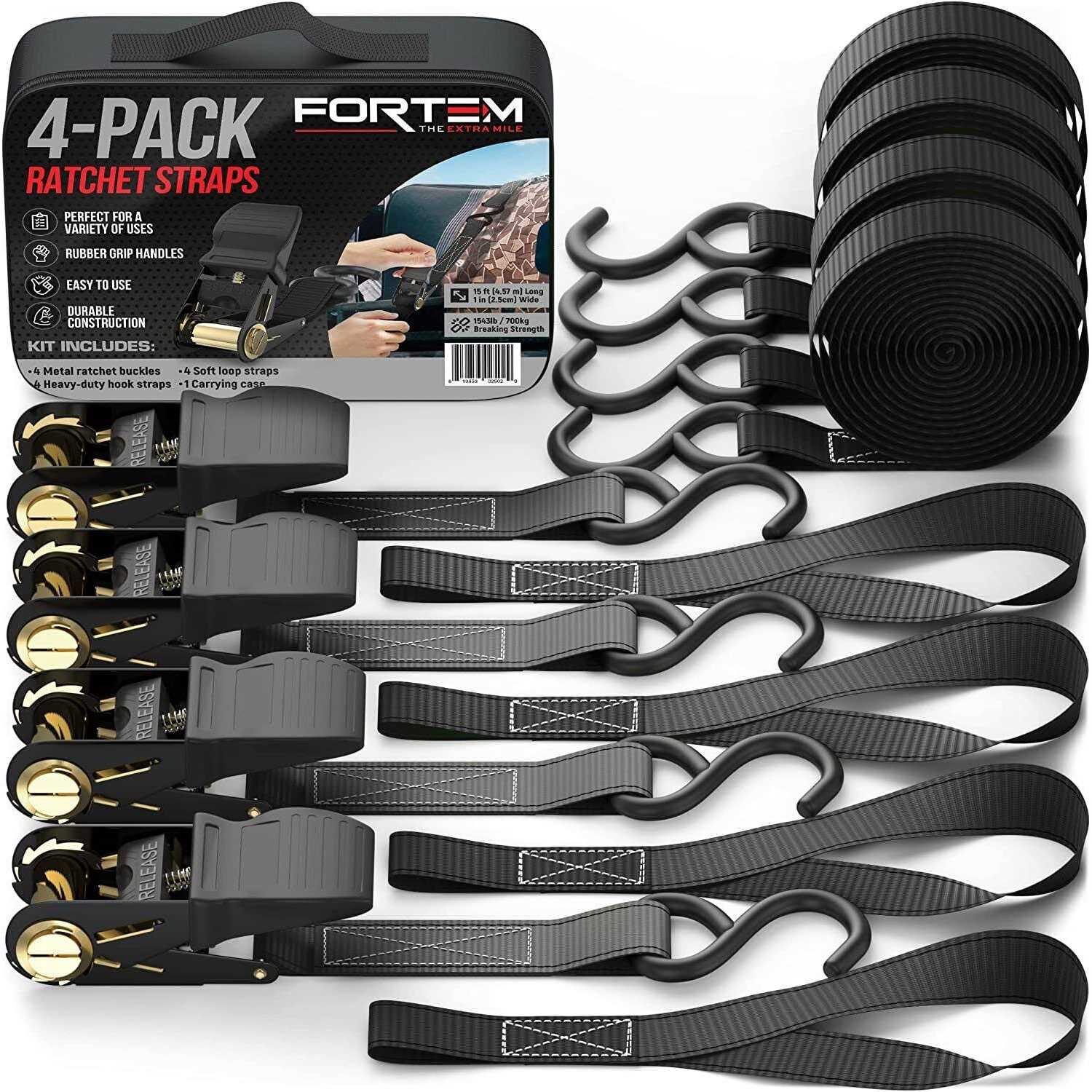 Fortem Ratchet Straps Break Strength 4 15ft Tie Down Strap Set - Cheap Fitting