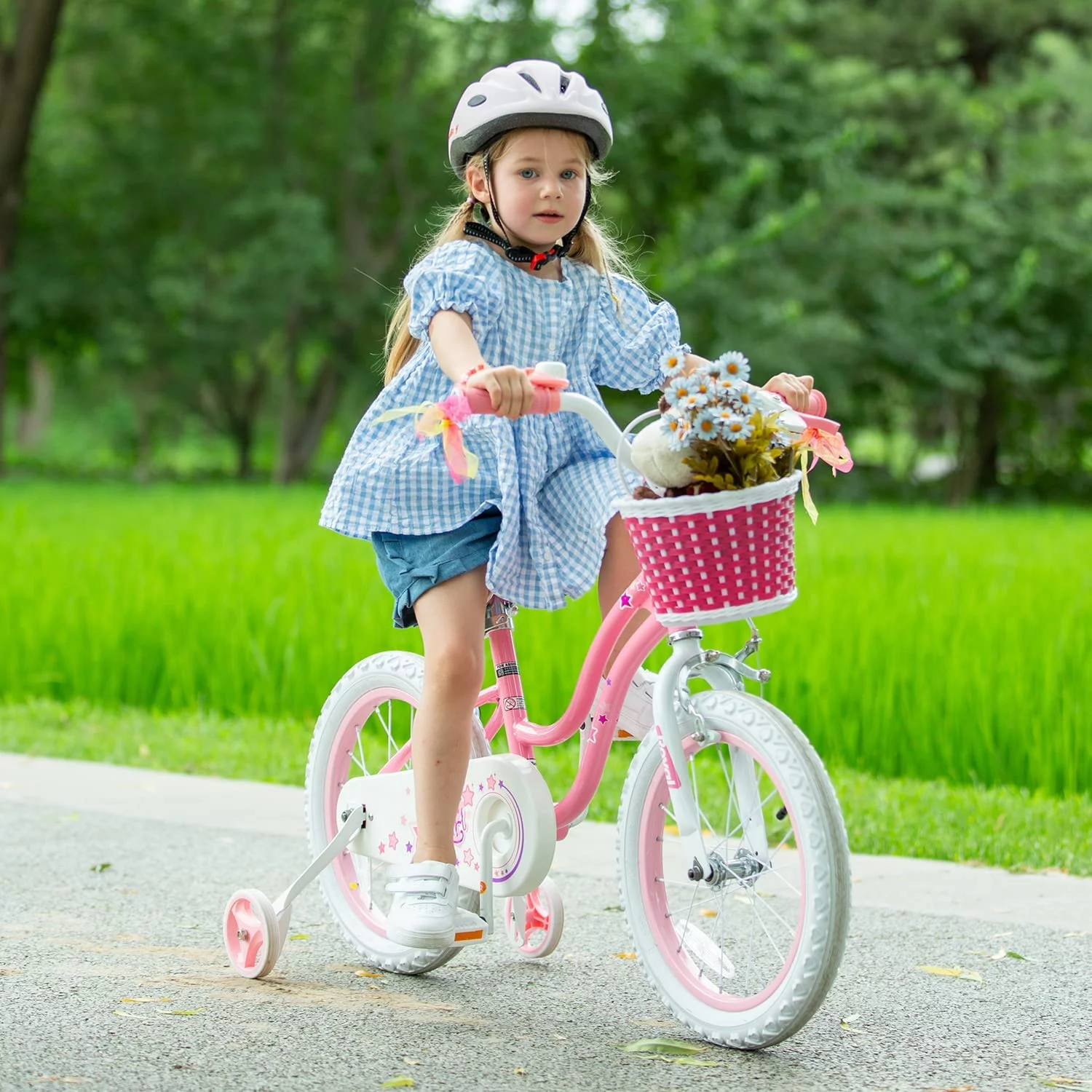 Royalbaby Girls Kids Bike Star girl 16 In. Bicycle Basket Training Wheels Kickstand Blue Child's Cycle - Cheap Fitting