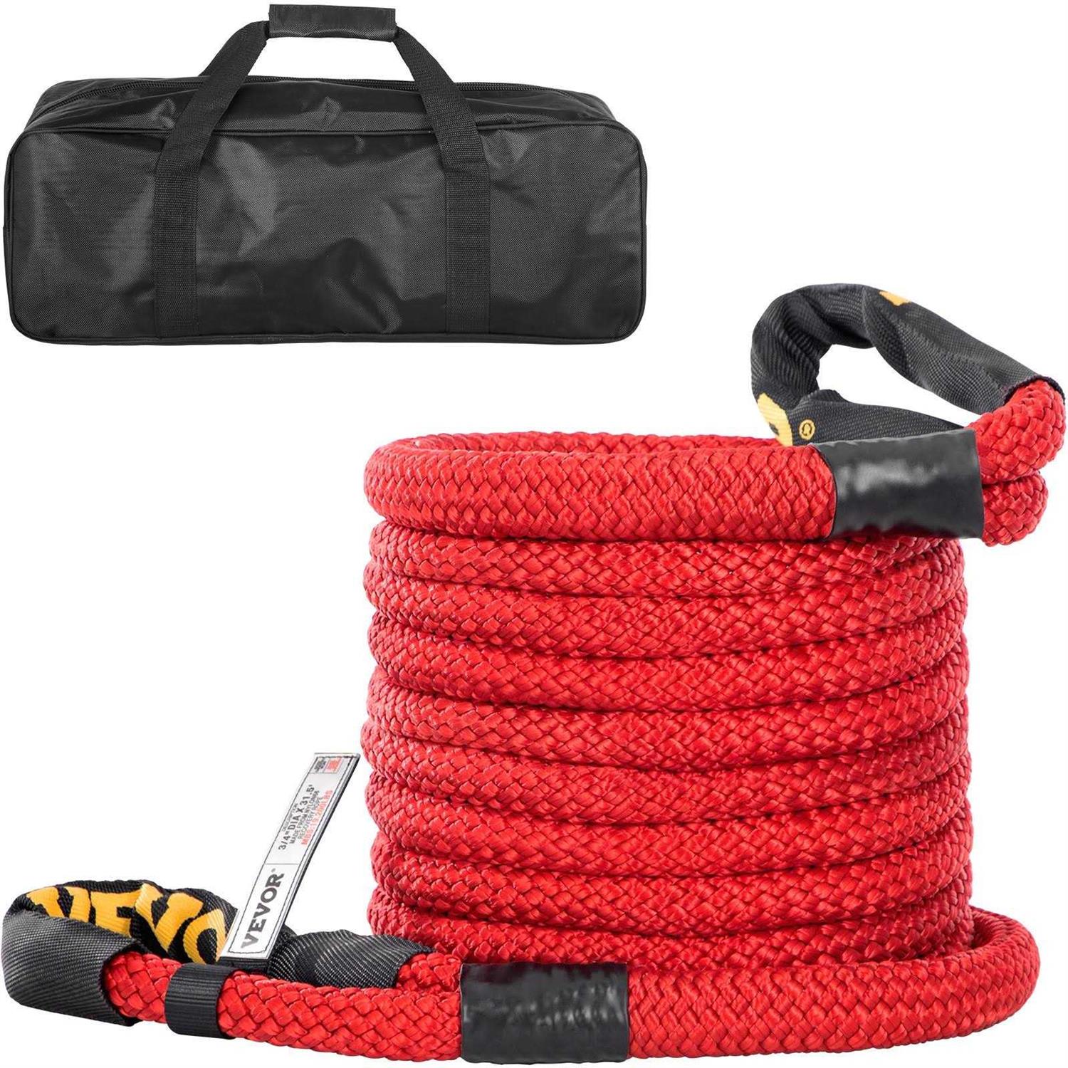 Vevor 31.5′ Recovery Tow Rope Heavy Duty Nylon Double Braided Kinetic Energy Rope w/ Loops and Protective Sleeves - Cheap Fitting