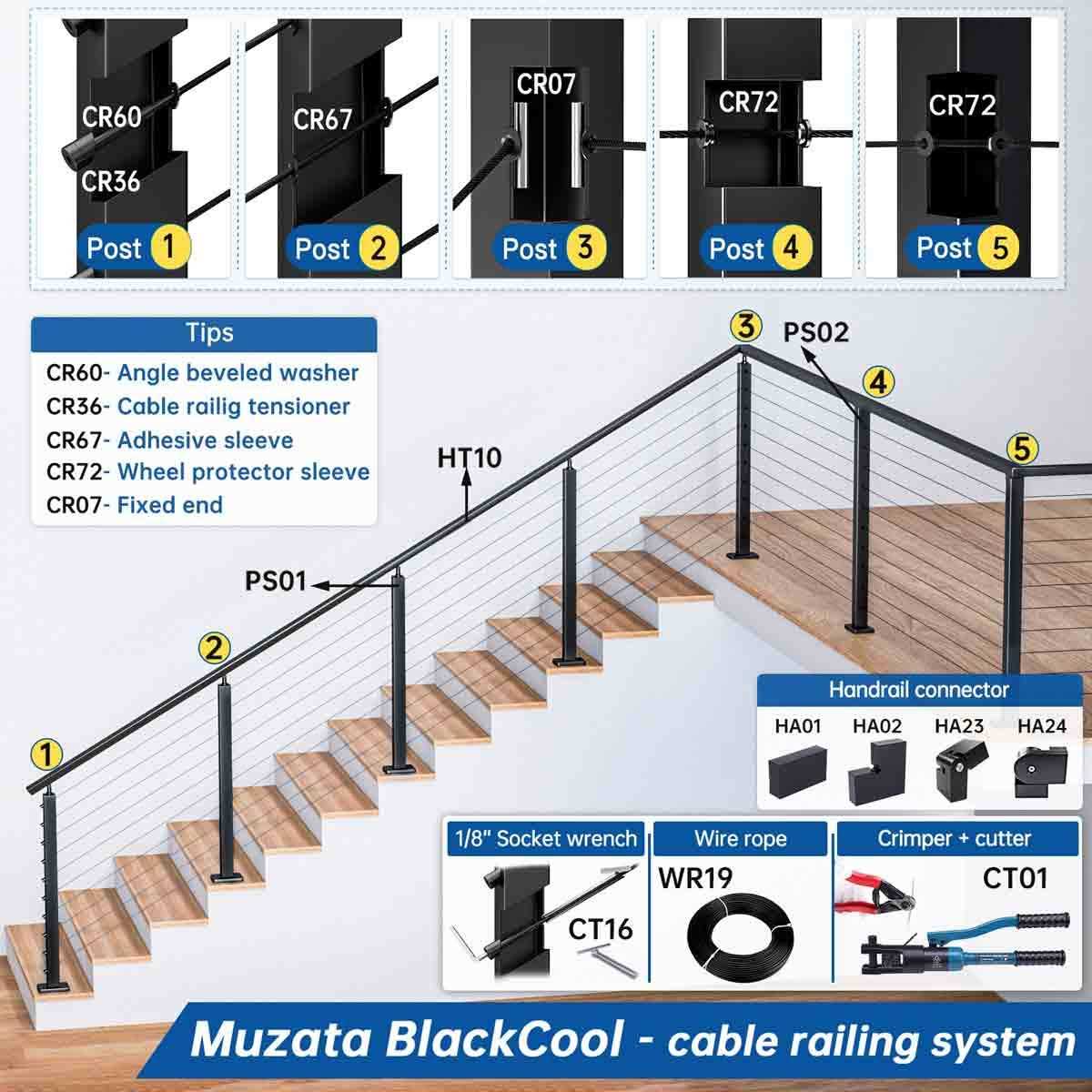 Muzata 1/8 Black Invisible Cable Railing Tensioner - Cheap Fitting