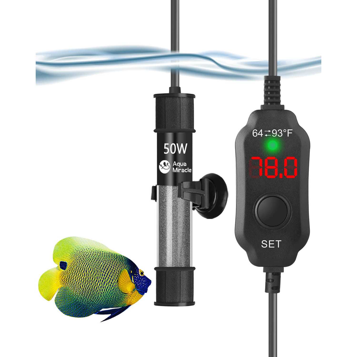 AquaMiracle Adjustable Aquarium Heater Submersible Fish Tank Heater Super Short Aquarium Heater with LED Digital Display Thermostat - Cheap Fitting