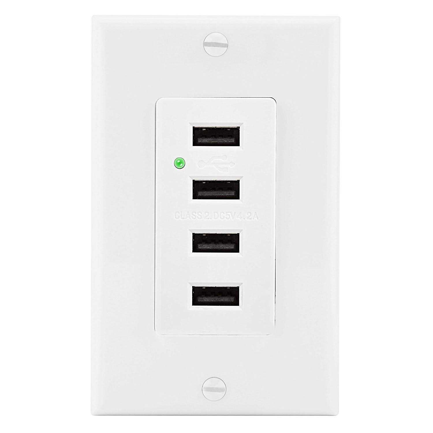BESTTEN 4.2A/21W USB Receptacle Outlet with 4 High-Speed USB Charging Ports and LED Indicator - Cheap Fitting