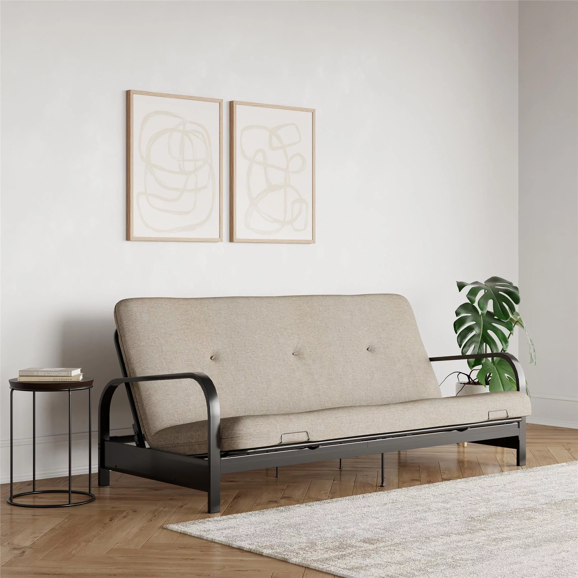 Caddie 6-Inch Futon Mattress with Tufted Cover and Recycled Polyester Fill, Full, Light Gray Linen - Cheap Fitting