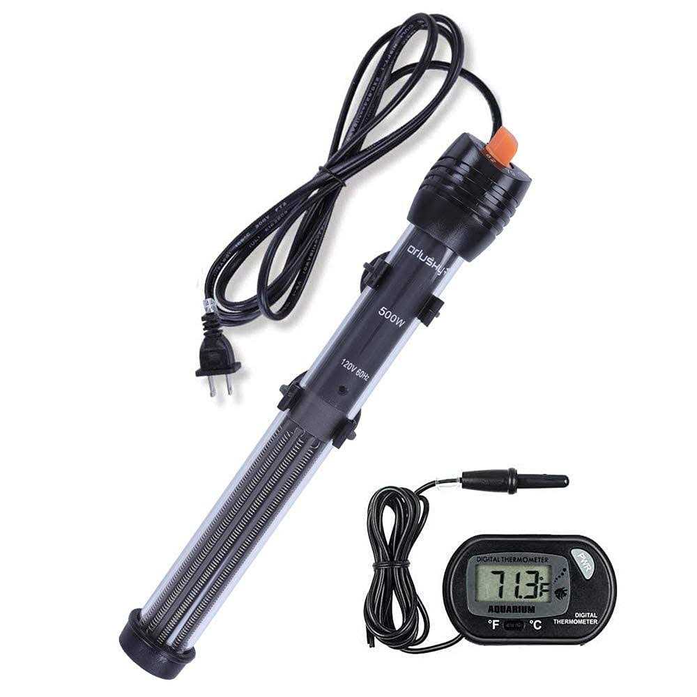 Orlushy Submersible Aquarium Heater Adjustable Fish Tahk Heater with 2 Suction Cups Free Thermometer Suitable for Marine Saltwater and - Cheap Fitting