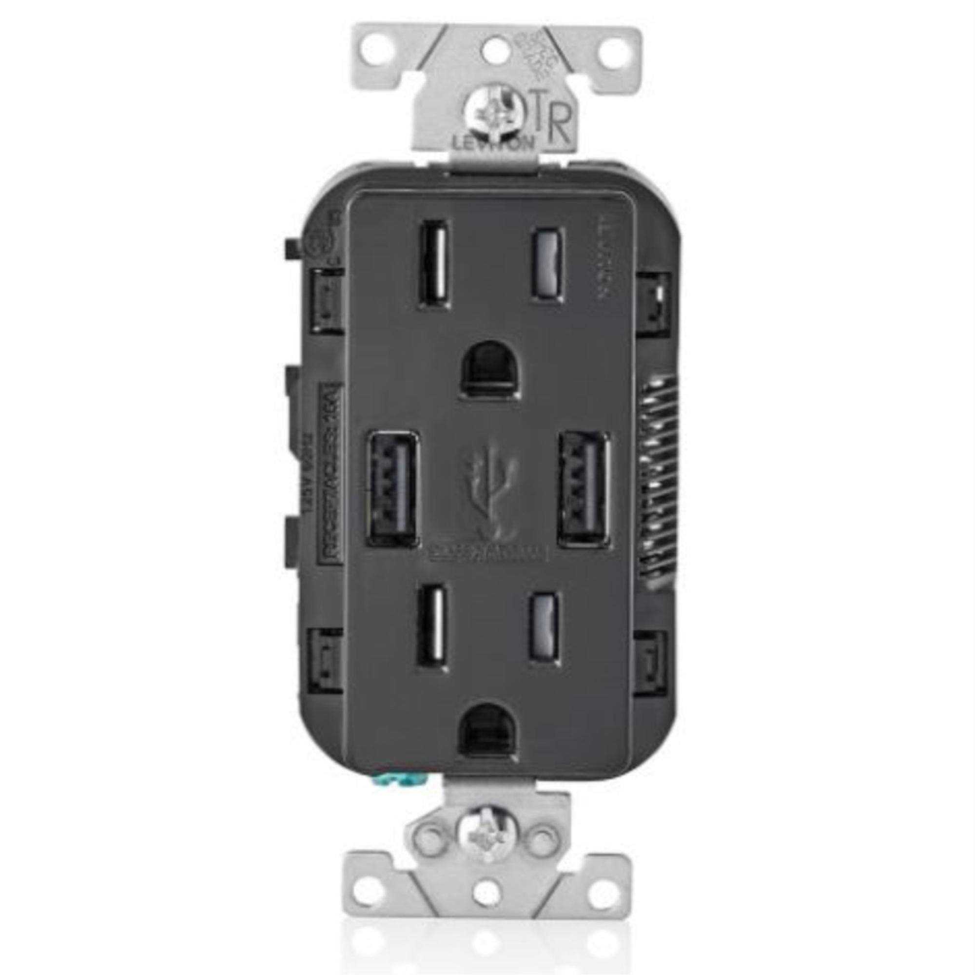 Leviton Outlet and USB Charger Decora 15 amps 125 V Duplex Black 5-15R - Cheap Fitting
