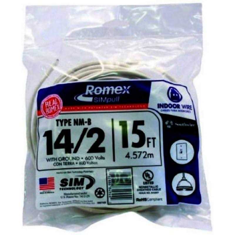 28827426 15′ 14/2 with Ground Romex Brand SIMpull Residential Indoor Electrical Wire Type NM-B, White - Cheap Fitting