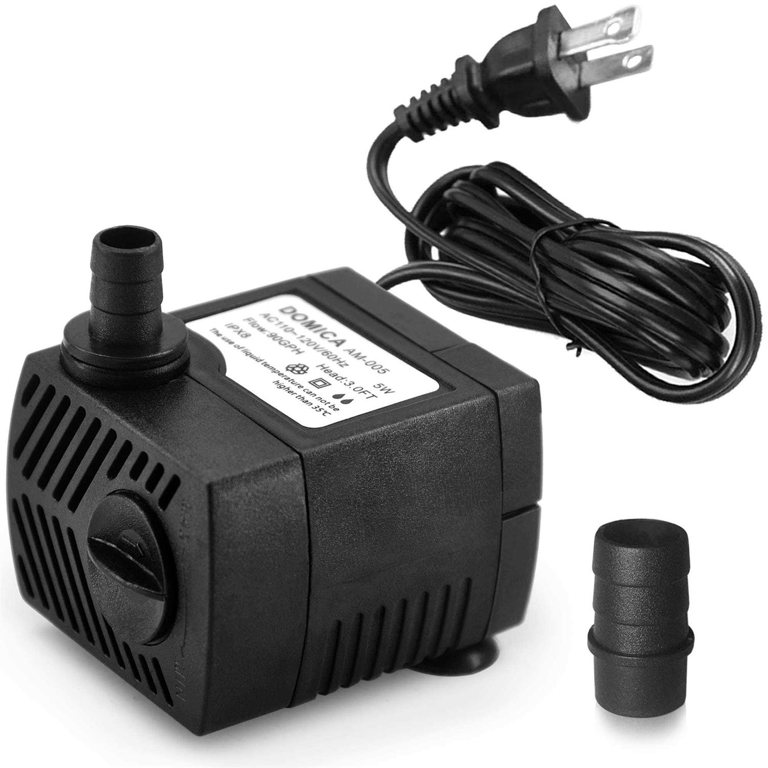 DOMICA 90 GPH Mini Submersible Pump, Small Fountain Pump for water feature, Aquariums, Fish Tank, Tabletop Fountain, Pet Fountain, Indoor Or Out - Cheap Fitting