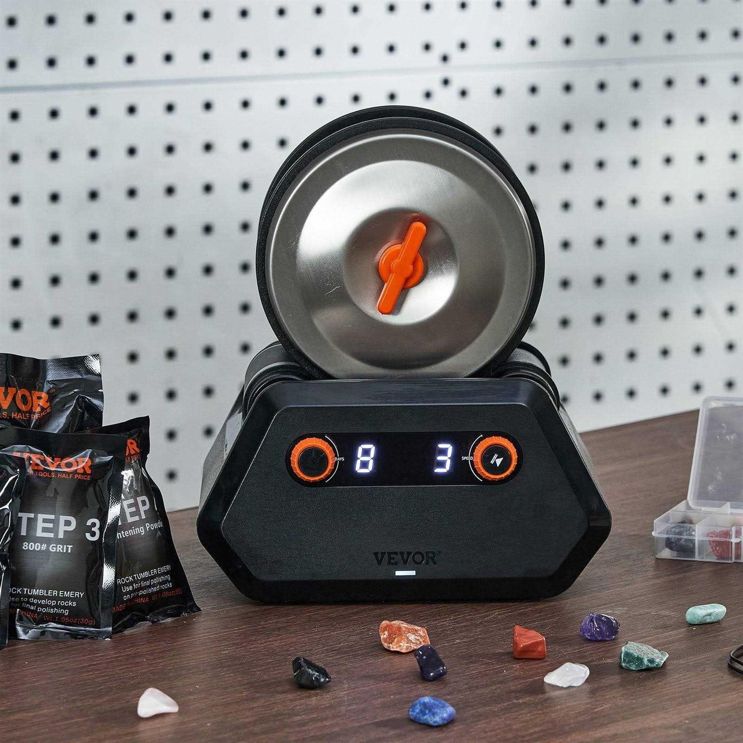 VEVOR 3LB Rock Tumbler Kit Direct Drive Professional Rock Tumbler 4-Speed/9-Day-Timer Rock Polisher with Rough Gemstones/Grits/Jewelry Fastenings - Cheap Fitting