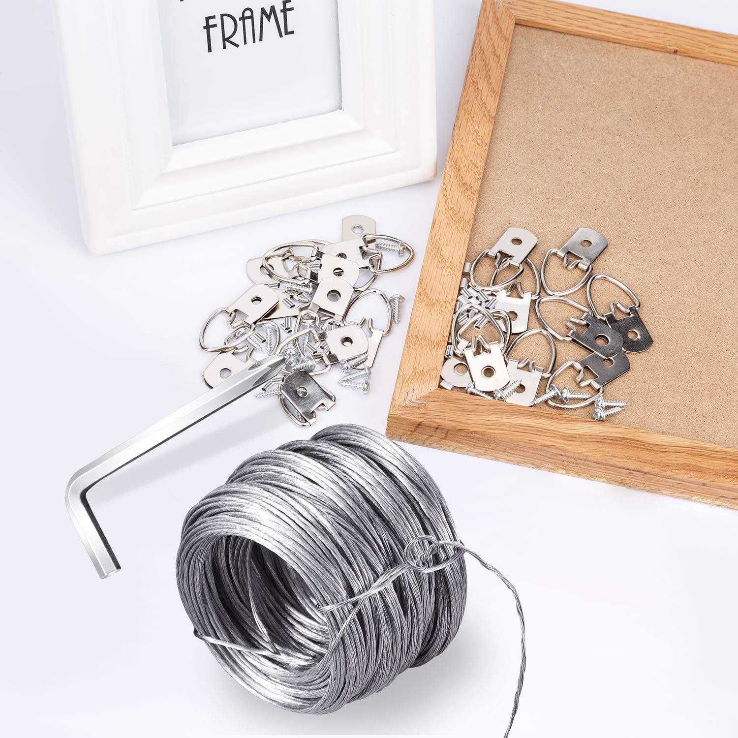 Picture Hanging Kit, Listenman D Ring Picture Hangers with Screws, Picture Hanging Wire and Aluminum Sleeves - Cheap Fitting