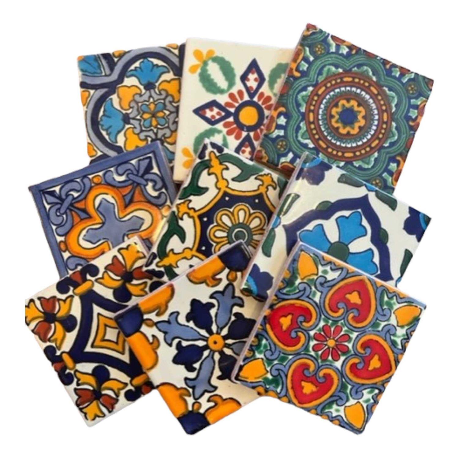 9 Mixed Designs Real Ceramic A1 Quality Talavera Mexican Tile 4×4  Sampler - Cheap Fitting