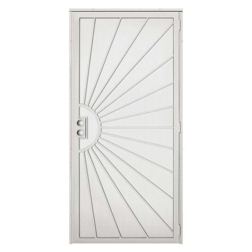 Titan 36 in. x 80 in. Solana White Surface Mount Outswing Steel Security Door with Perforated Metal Screen - Cheap Fitting