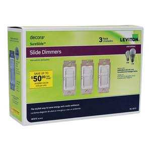Leviton Decora SureSlide White 600 watts Slide Dimmer 6672-3PW - Cheap Fitting