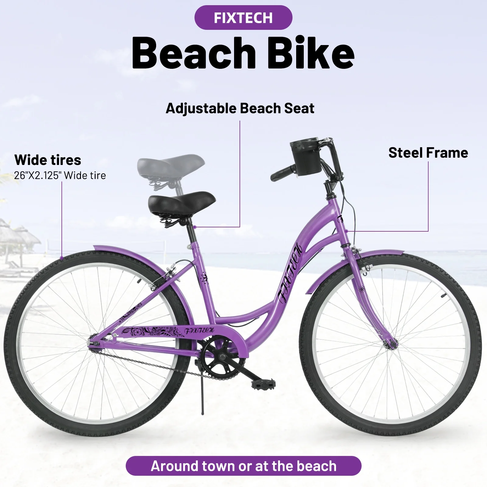 FIXTECH 7 Speed Foldable Comfort Cruiser Bike, 26 inch with Basket for Women and Girls, White - Cheap Fitting