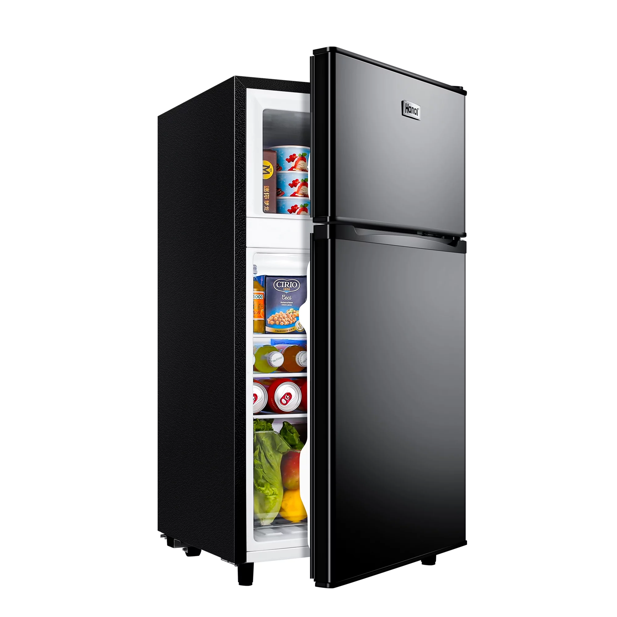 WANAI 3.5 Cu ft Two Door Mini Fridge with Freezer, Black - Cheap Fitting