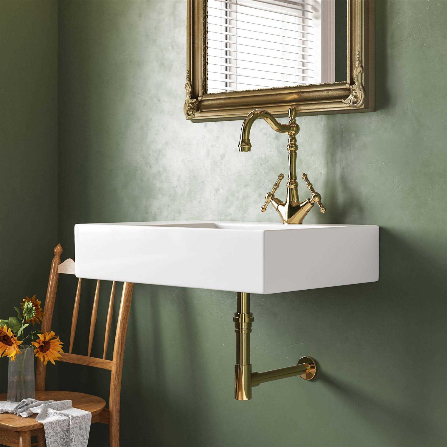 DeerValley DV-1WS0126R Ceramic Rectangular Wall Mount Bathroom Sink with Overflow - Cheap Fitting