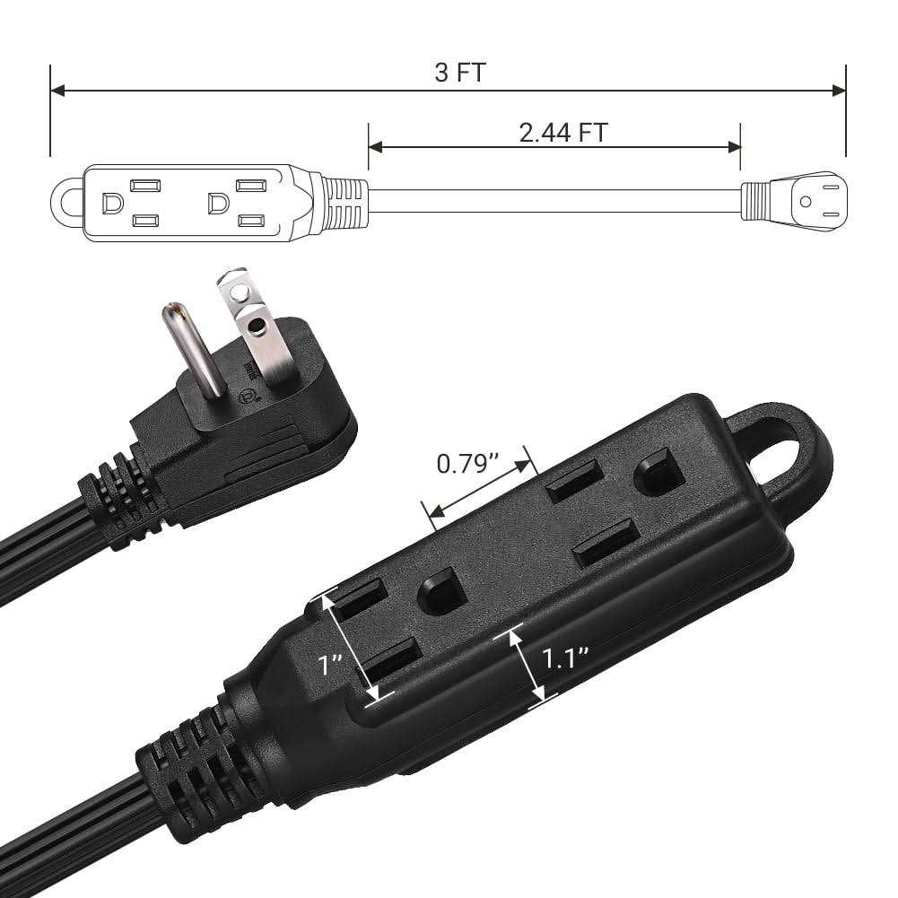 Dewenwils 3 Outlet Extension Cord with Flat Plug 16/3 Awg Grounded Power Cable for Indoor Use - Cheap Fitting
