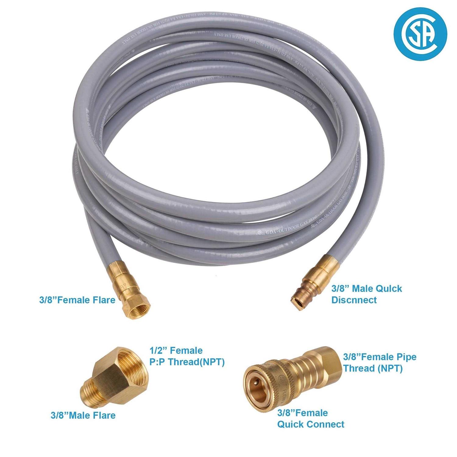 Empava 15 ft. x 3/8 in. Natural Gas Hose with Quick Connect Fittings - Cheap Fitting