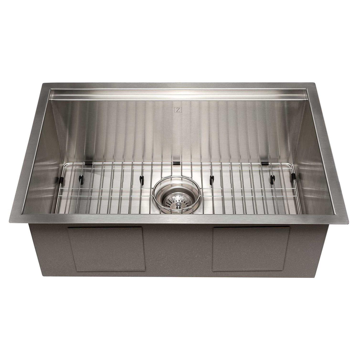 ZLINE 27 in. Garmisch Undermount Single Bowl Stainless Steel Kitchen Sink with Bottom Grid and Accessories SLS-27 - Cheap Fitting