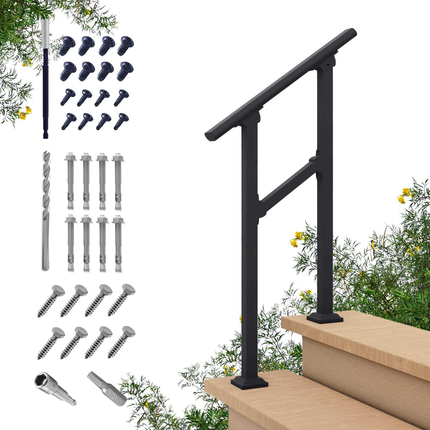 cHR 2 Steps Outdoor Handrails for Outdoor Steps - Cheap Fitting