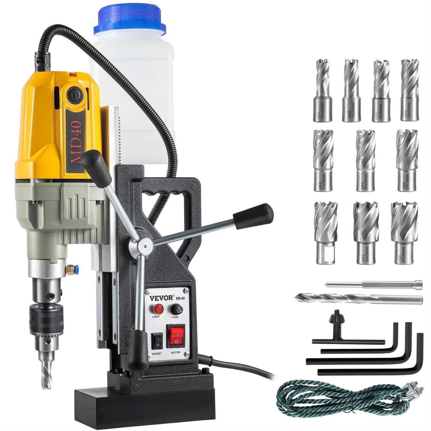 VEVOR Magnetic Drill 1100W 1.57 Boring Diameter 2697lbf/12000N Portable Electric Mag Drill Press with 12 Drilling Bits - Cheap Fitting