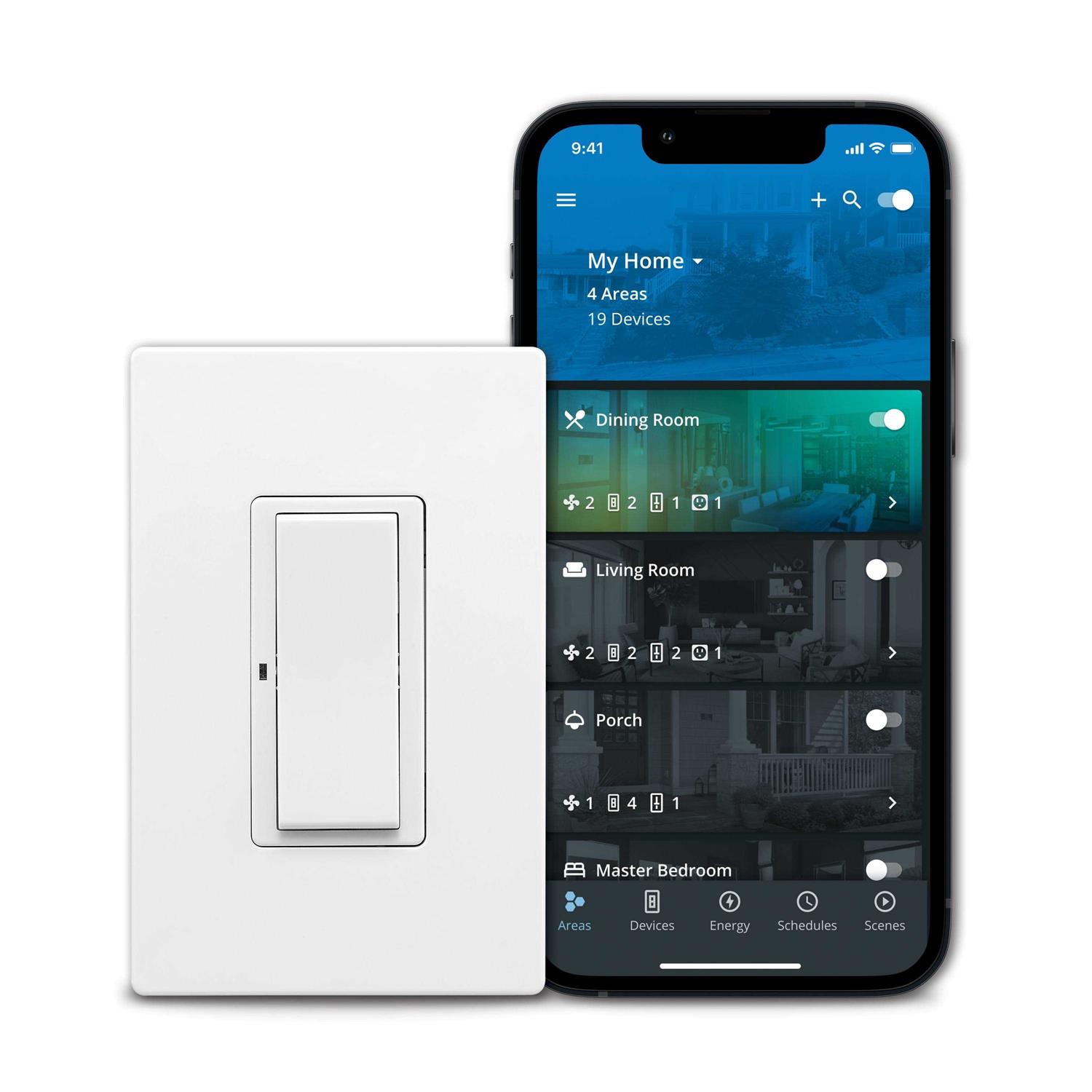 Eaton Wi-Fi Smart 15-amp Single-pole/3-way Smart Rocker Master Light Switch EWFSW15-C2-BX-LW - Cheap Fitting