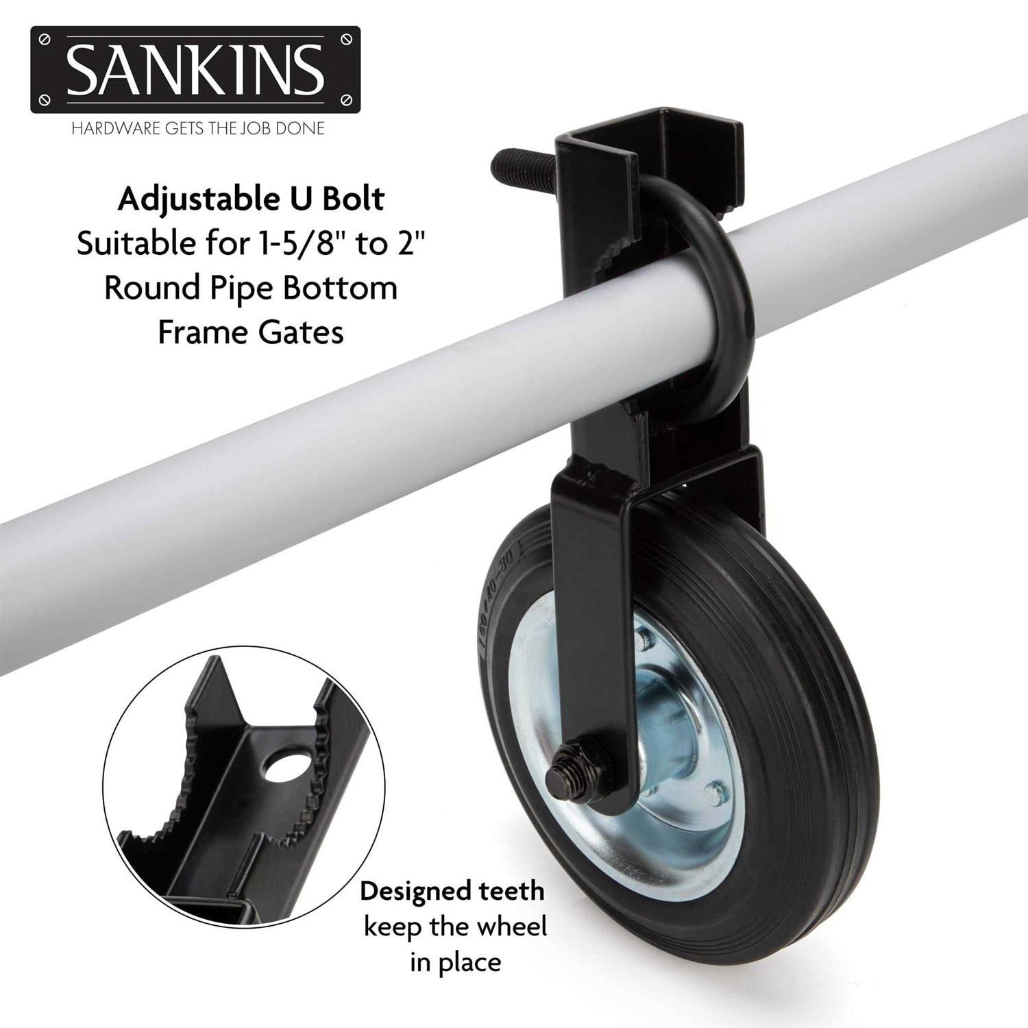 SANKINS Gate Helper Wheel for Supporting Metal Swing Gates with 1-5/8 Thru 2 Gate Frames - Cheap Fitting