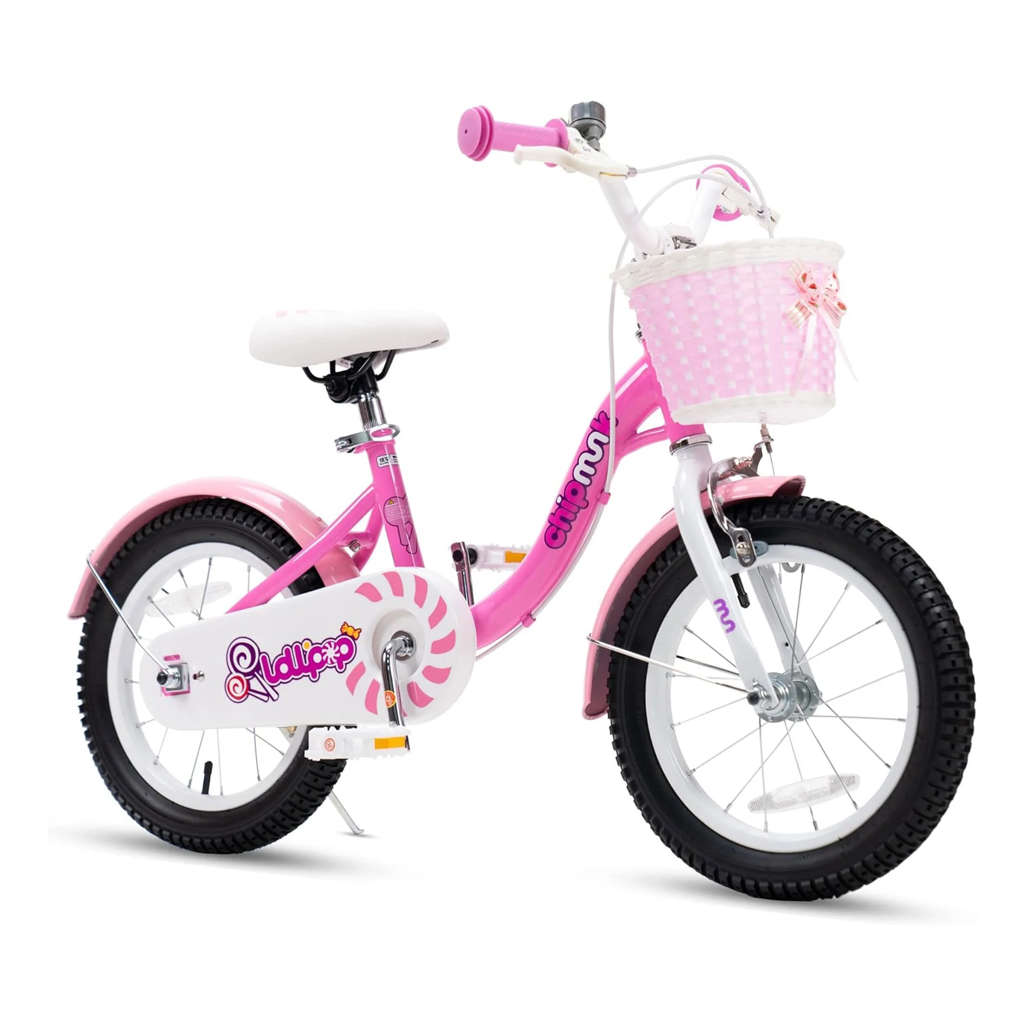 RoyalBaby Chipmunk Girls Kids Bike Bicycle with Basket Training Wheels 14 Inch Lollipop Pink - Cheap Fitting