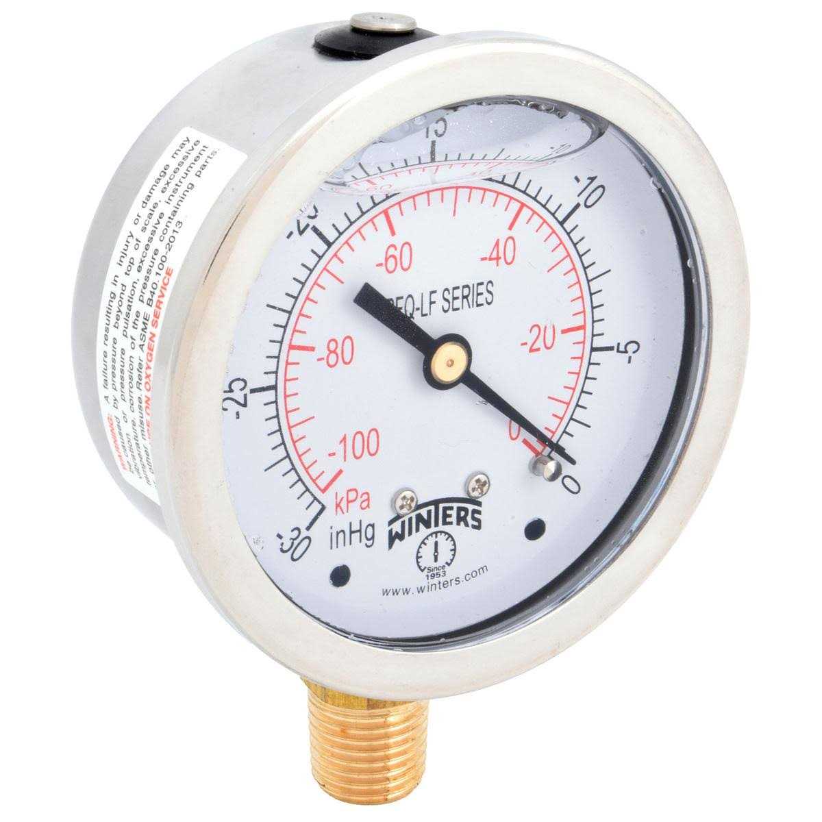 Winters Gauge,Pressure,2-1/2in,30in. Hg Vac to 0 PFQ801LF - Cheap Fitting