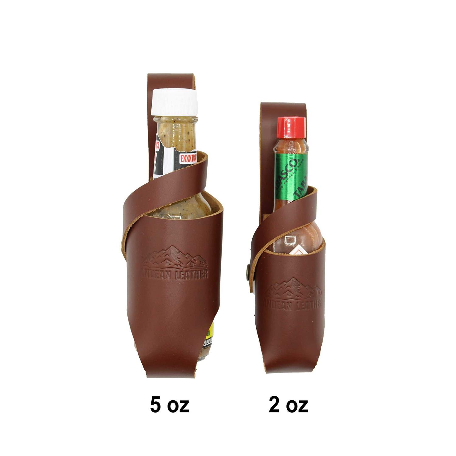 Andean Leather Hot Sauce Holster, Bottle Belt Holder Great for Tabasco, Sriracha and More - Cheap Fitting
