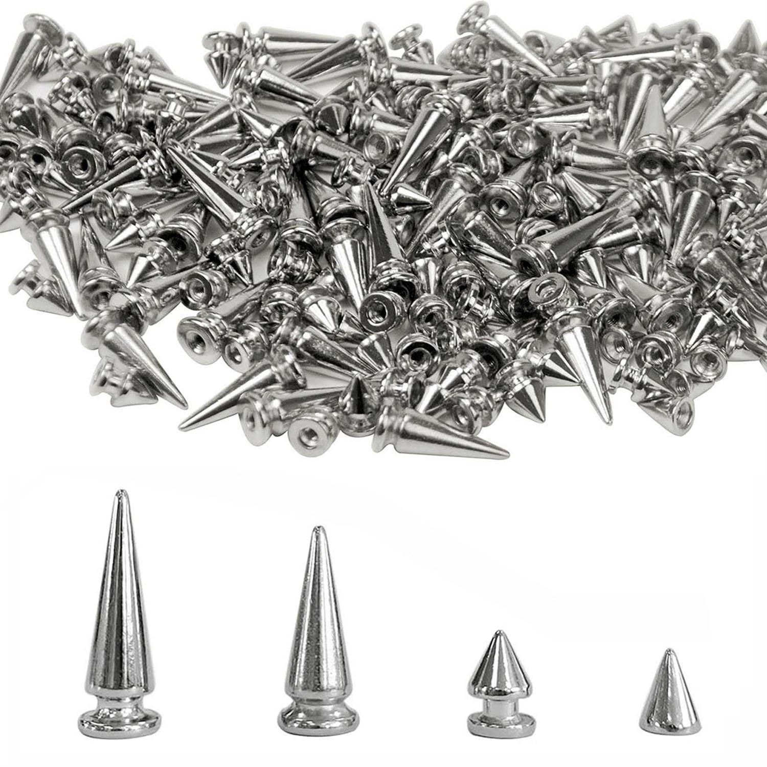PARAOR 200 Sets Silver Cone Spikes Multiple Sizes Screw Back Studs Punk Rock Bullet Rivets for DIY Clothing Leather Craft - Cheap Fitting