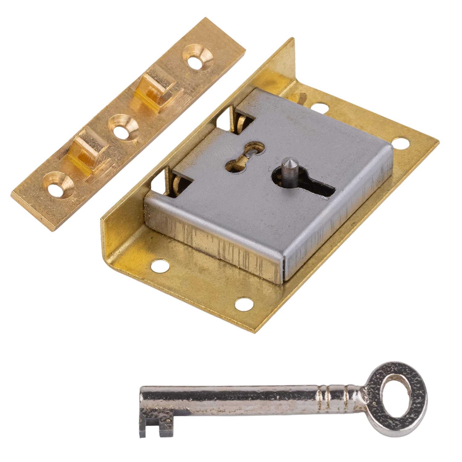 UNIQANTIQ HARDWARE SUPPLY Large Brass Half Mortise Chest or Box Lid Lock with Skeleton Key - Cheap Fitting