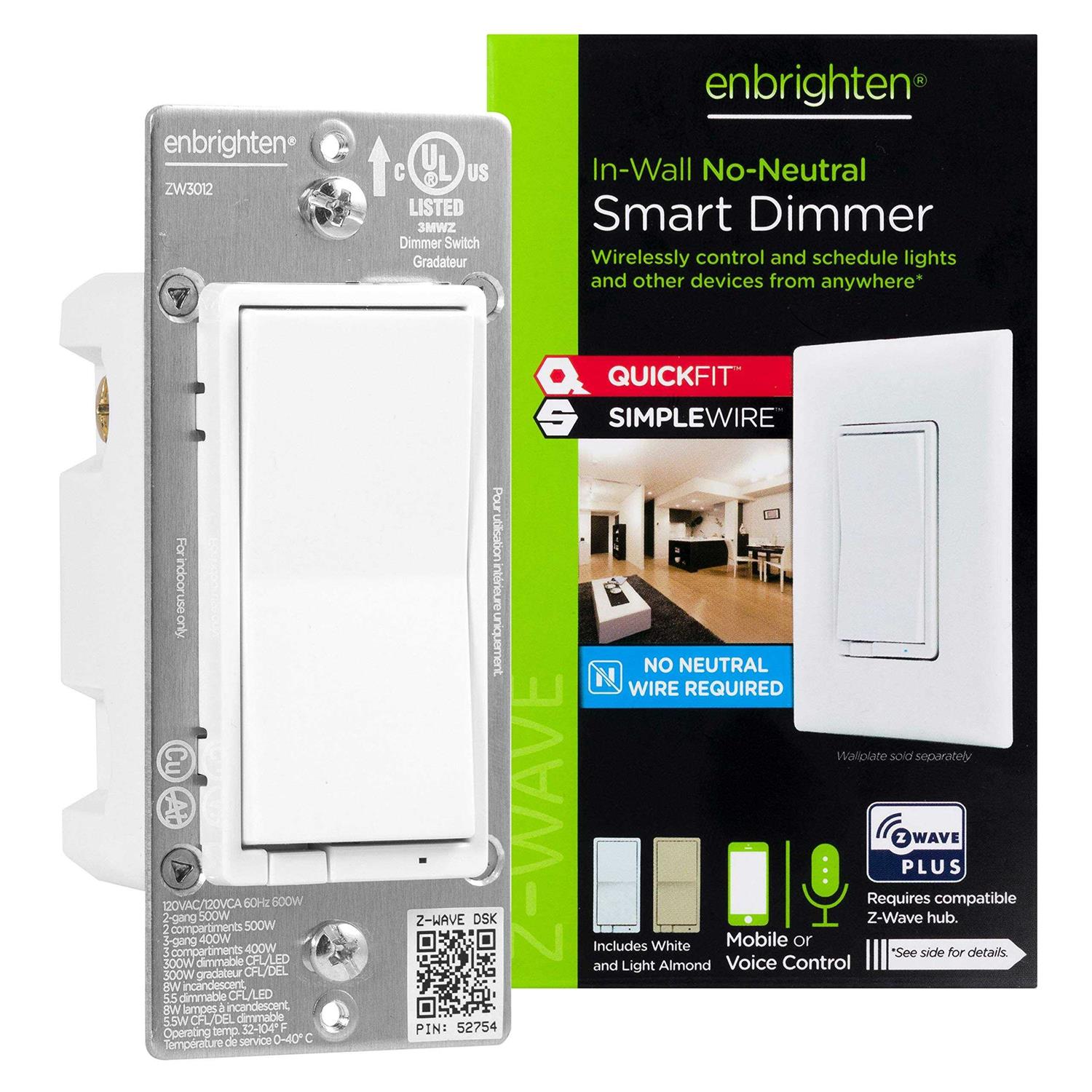Enbrighten Z-Wave Plus v2 No-Neutral Smart Dimmer with QuickFit And SimpleWire - Cheap Fitting